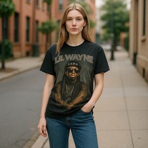 Lil Wayne Graphic Band Tee Black Size Medium